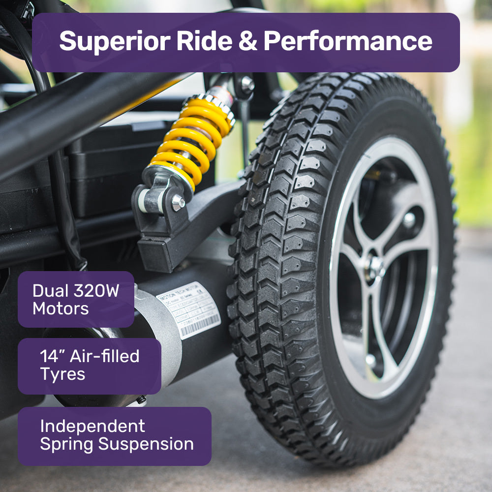 EQUIPMED Front Wheel Drive Power Electric Wheelchair, Up to 35km Range, Ultra-Comfortable, Safe Stable Non-Slip Anti-Roll Back Power Assist Chair