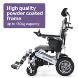 EQUIPMED Power Electric Wheelchair, Folding, Airline Approved, ARTG Certified, Recline Adjustment, Headrest, Aluminium Frame, Lithium Battery - Side View