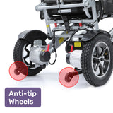 EQUIPMED Power Electric Wheelchair, Folding, Airline Approved, ARTG Certified, Recline Adjustment, Headrest, Aluminium Frame, Lithium Battery - Low Angle