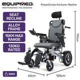 EQUIPMED Power Electric Wheelchair, Folding, Airline Approved, ARTG Certified, Recline Adjustment, Headrest, Aluminium Frame, Lithium Battery - Rear View