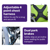 EQUIPMED Kids Premium Paediatric Wheelchair, Lightweight Aluminium, 22' Wheels, 75kg Rated, Green - 45-Degree Angle