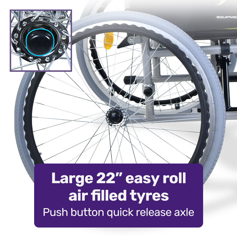 EQUIPMED Kids Premium Paediatric Wheelchair, Lightweight Aluminium, 22' Wheels, 75kg Rated, Green