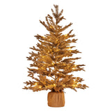 Christabelle 3ft Christmas Tree with Lights - Gold Fir in Hessian Base - Front View