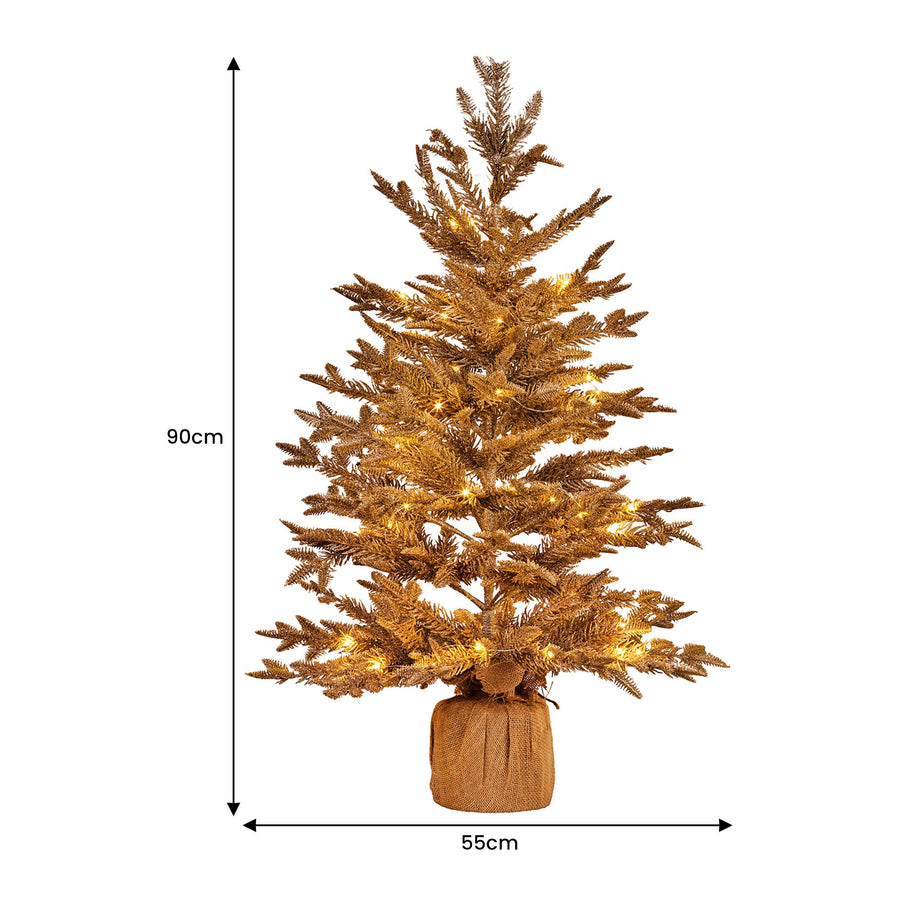 Christabelle 3ft Christmas Tree with Lights - Gold Fir in Hessian Base