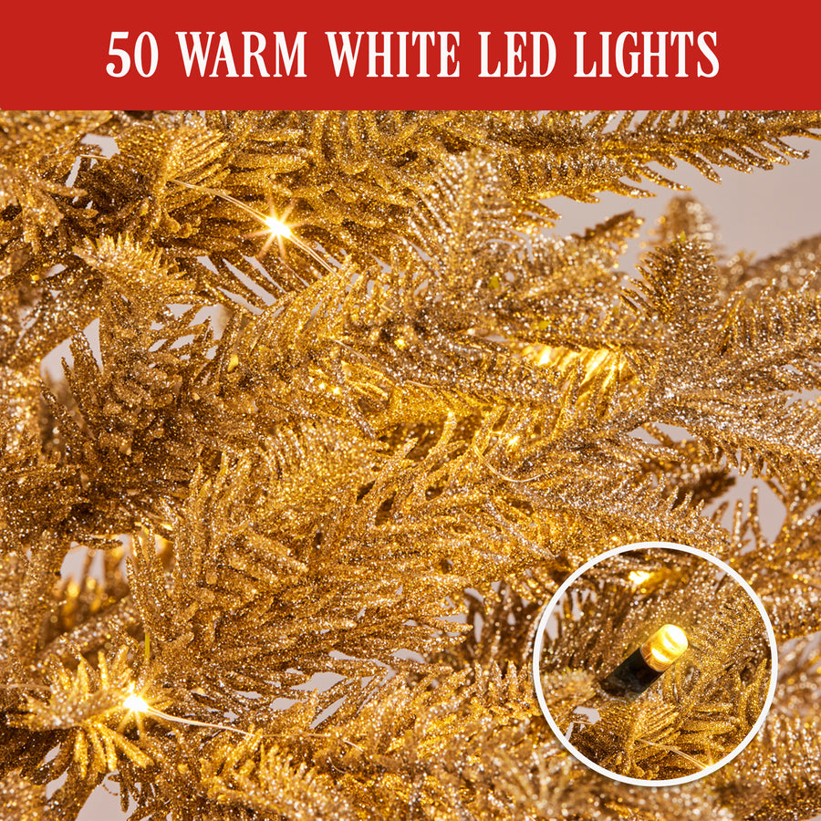 Christabelle 3ft Christmas Tree with Lights - Gold Fir in Hessian Base