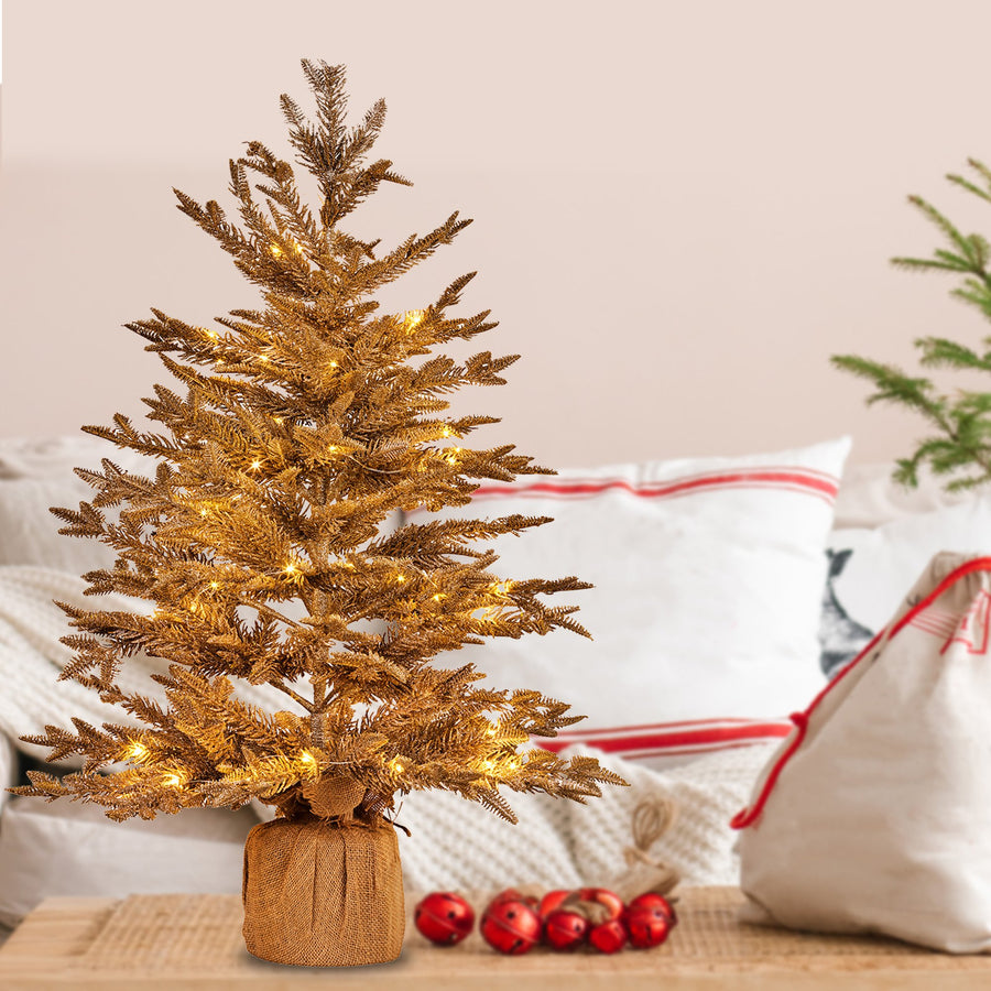 Christabelle 3ft Christmas Tree with Lights - Gold Fir in Hessian Base