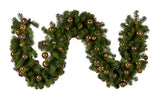 Christmas Garland with Lights 274cm with Gold & Rose Gold Baubles - Front View