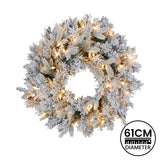 Christabelle Snowy Atica Pre-Lit Christmas Wreath - 61cm - Top-Down View