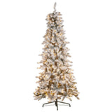 Christabelle 7.5ft Christmas Tree with Lights- Snowy Norwegian Slimline - Front View