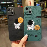 Cute Cartoon Astronaut TPU Shockproof Phone Case for iPhone 16 Plus, 15, 14 Pro, 13, 12, 11, XS Max - Stylish Protection Back Cover - Side View