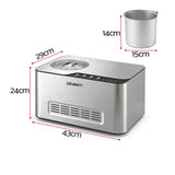 Devanti 2L 2-in-1 Ice Cream & Yogurt Maker Machine No Pre-Freezing Homemade Gelato Sorbet - Side View