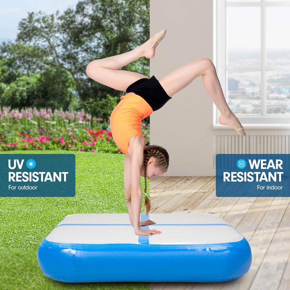 Powertrain 1m Air Inflatable Tumbling Mat Block - Blue