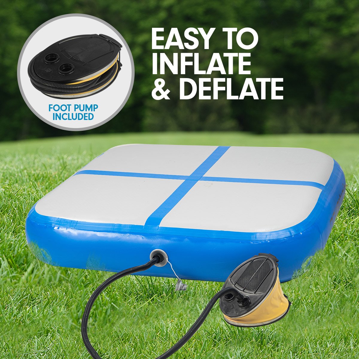 Powertrain 1m Air Inflatable Tumbling Mat Block - Blue