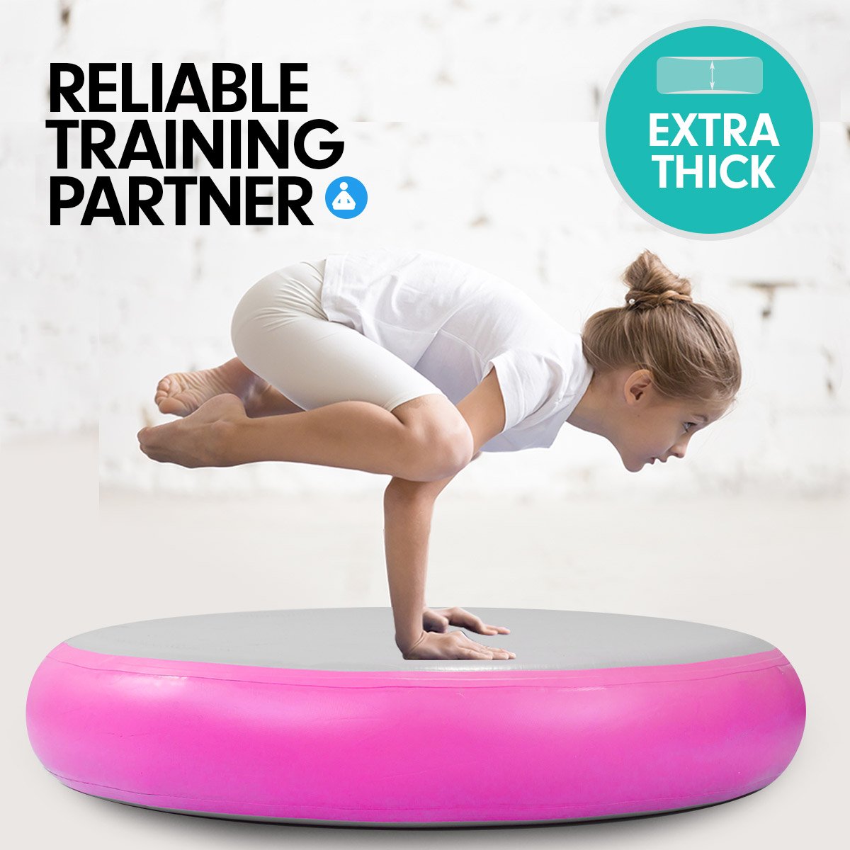 Powertrain 1m Air Track Spot Round Inflatable Tumbling Mat - Pink