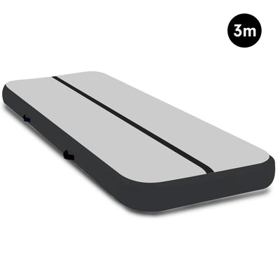Powertrain 3m x 1m Air Track Inflatable Gymnastics Mat - Grey Black