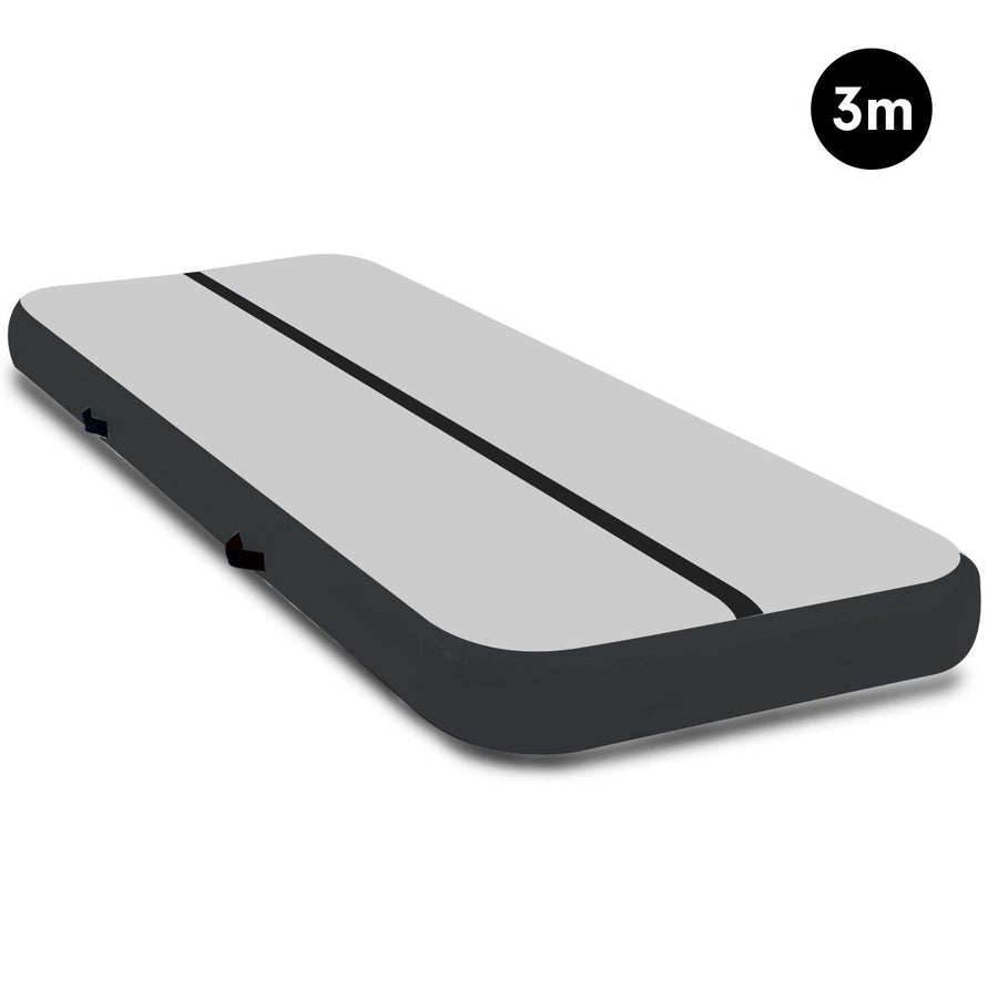 Powertrain 3m x 1m Air Track Inflatable Gymnastics Mat - Grey Black
