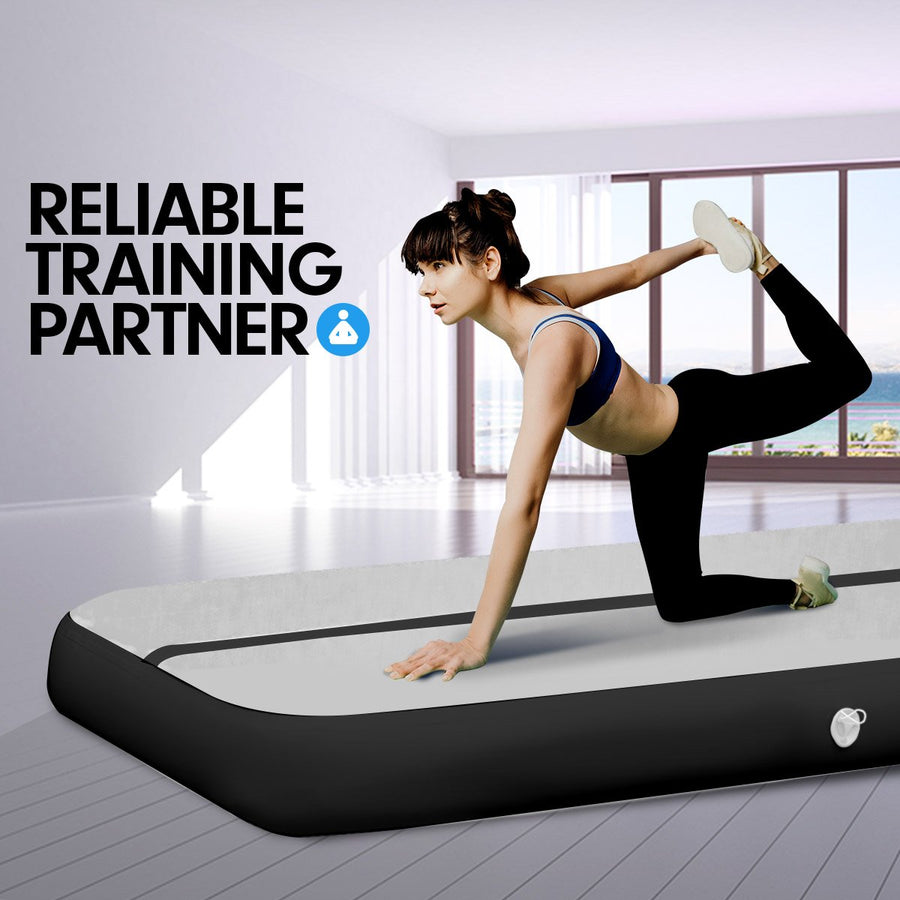 Powertrain 3m x 1m Air Track Inflatable Gymnastics Mat - Grey Black