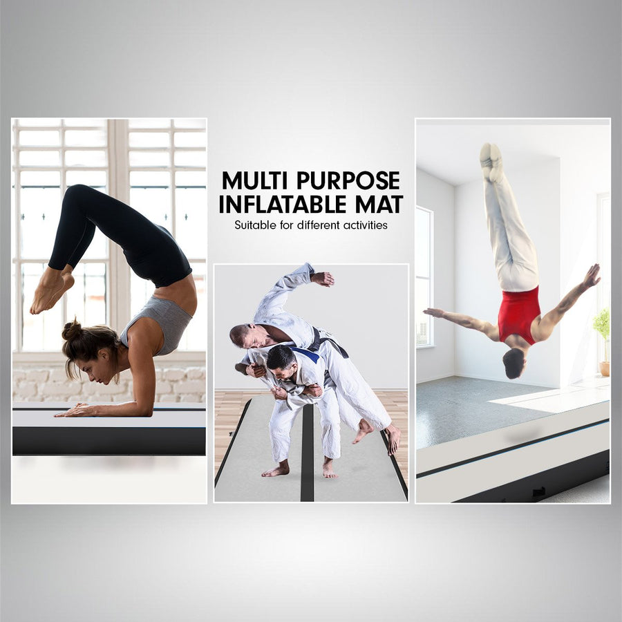 Powertrain 3m x 1m Air Track Inflatable Gymnastics Mat - Grey Black