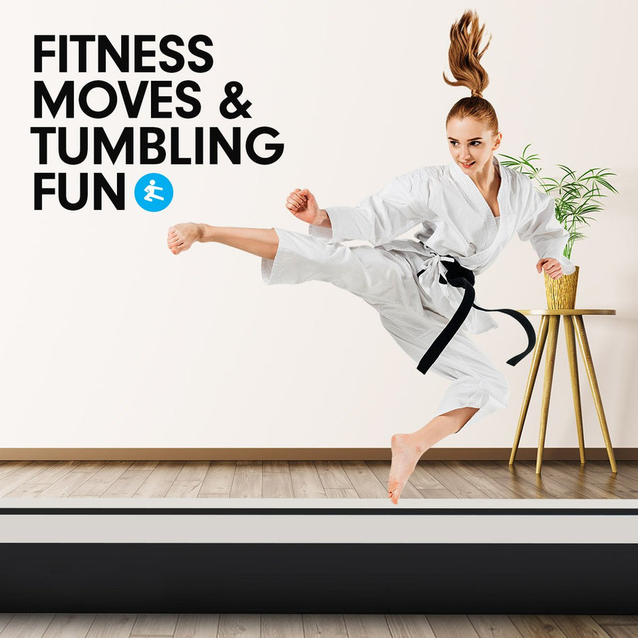 Powertrain 3m x 1m Air Track Inflatable Gymnastics Mat - Grey Black