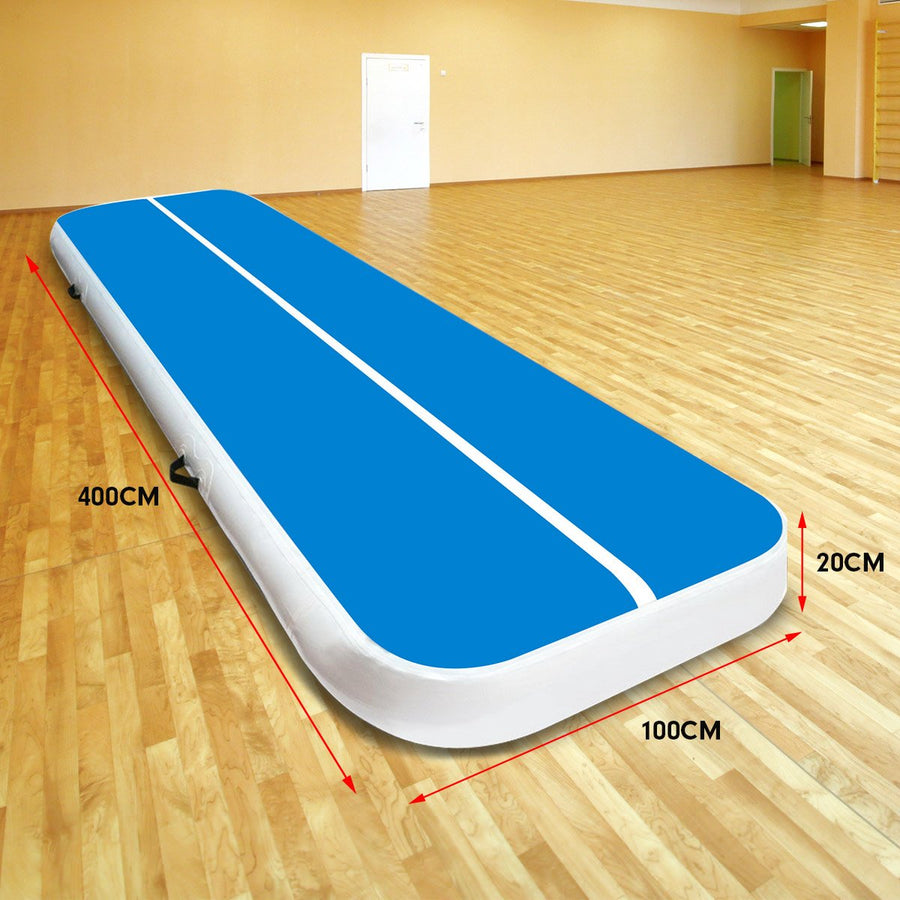 Powertrain 4m x 1m Air Track Inflatable Gymnastics Mat - Blue White