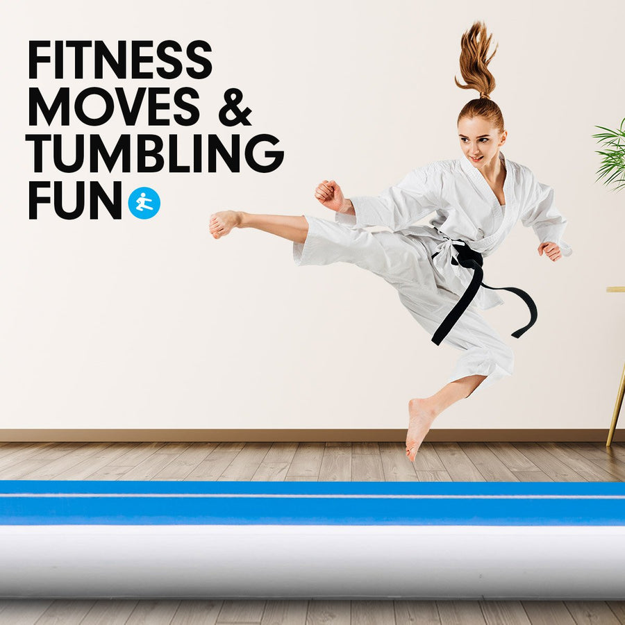 Powertrain 4m x 1m Air Track Inflatable Gymnastics Mat - Blue White