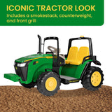John Deere Dual Force Tractor Battery Operated 2-Seater Ride On - Close-Up Angle
