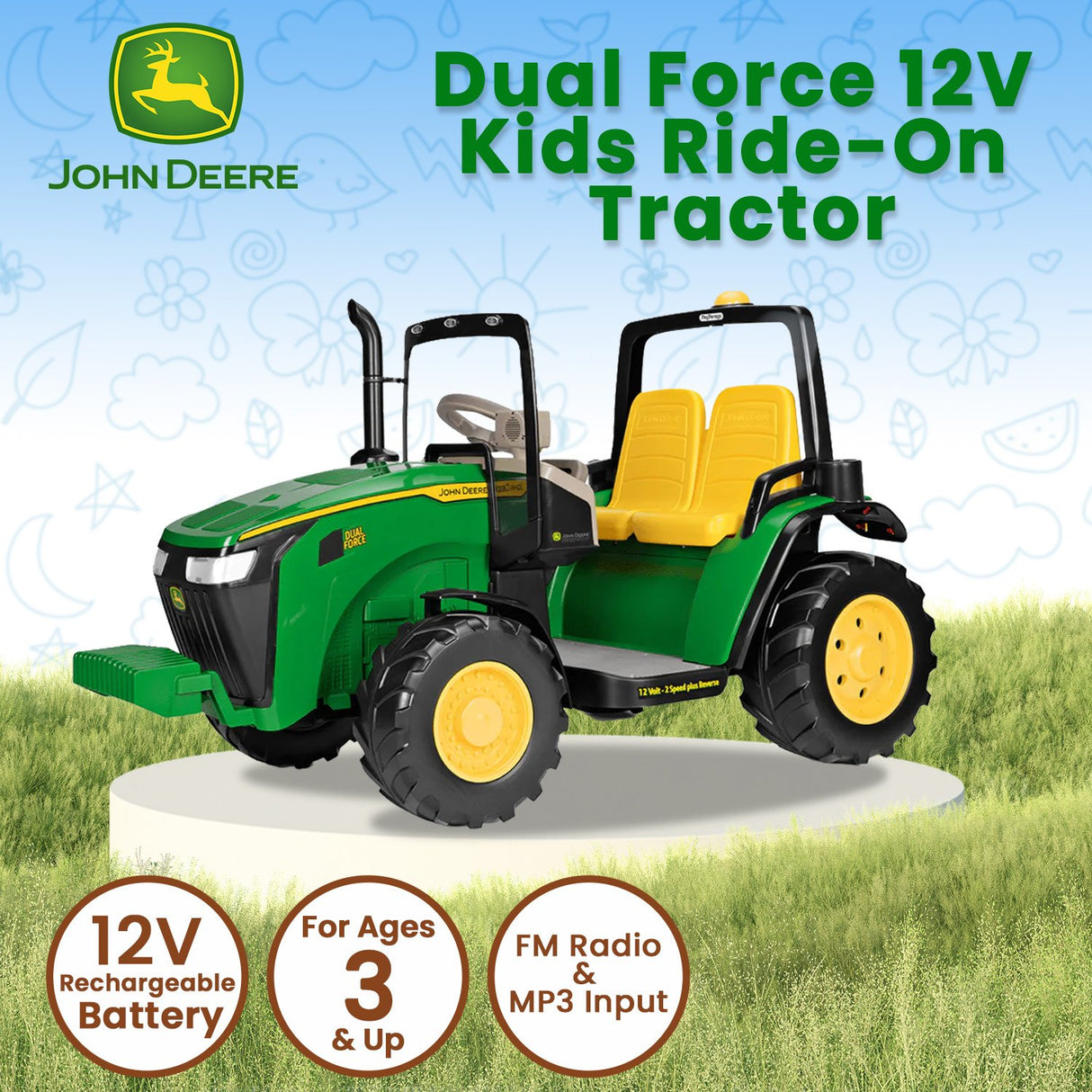John Deere Dual Force Tractor Battery Operated 2-Seater Ride On