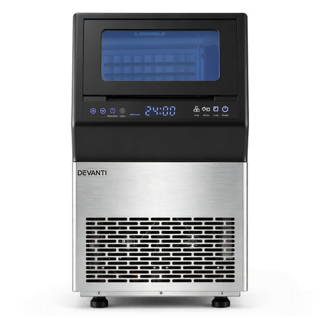 Devanti 35kg commercial freestanding ice maker machine, black, square-shaped ice cubes