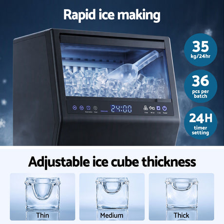 Devanti 35kg commercial freestanding ice maker machine, black, ice scoop included