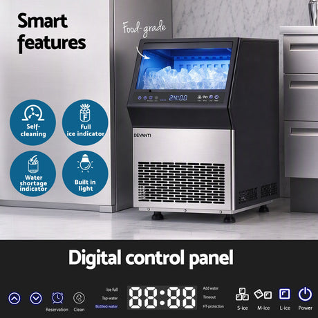 Devanti 35kg commercial freestanding ice maker machine, black, water drainage and inlet hoses