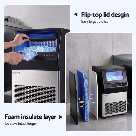 Devanti 35kg commercial freestanding ice maker machine, black, insulated ice storage bin
