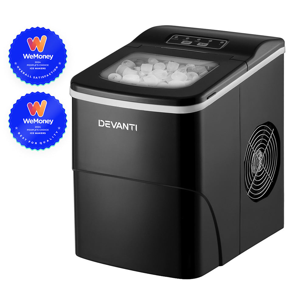 DEVANTi Compact Ice Cube Maker Machine - Quick & Easy 2L Portable Bar Ice Maker in Black