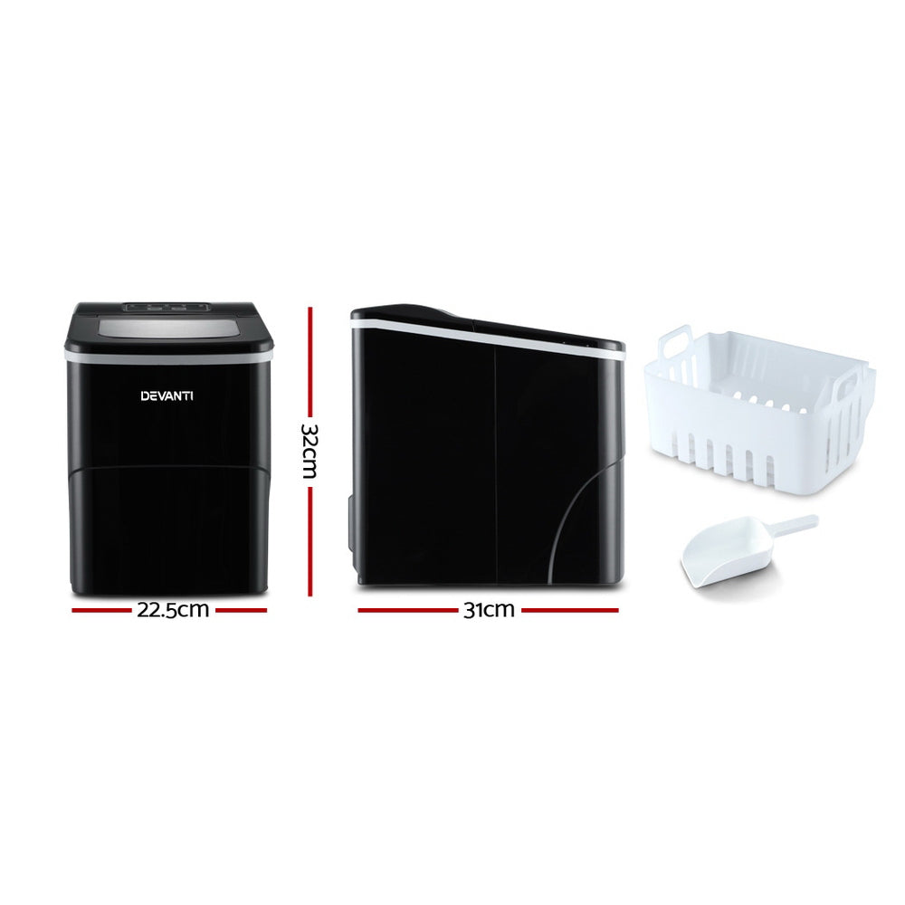 DEVANTi Compact Ice Cube Maker Machine - Quick & Easy 2L Portable Bar Ice Maker in Black