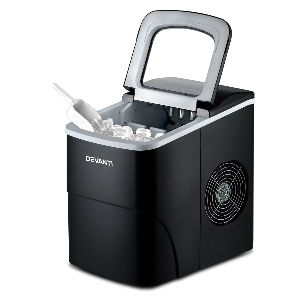 DEVANTi Compact Ice Cube Maker Machine - Quick & Easy 2L Portable Bar Ice Maker in Black