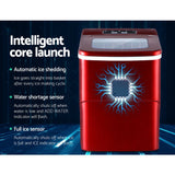 DEVANTi Quick-Freeze Portable Ice Maker - 2L Countertop Ice Cube Generator in Red - Top-Down View