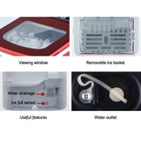 DEVANTi Quick-Freeze Portable Ice Maker - 2L Countertop Ice Cube Generator in Red