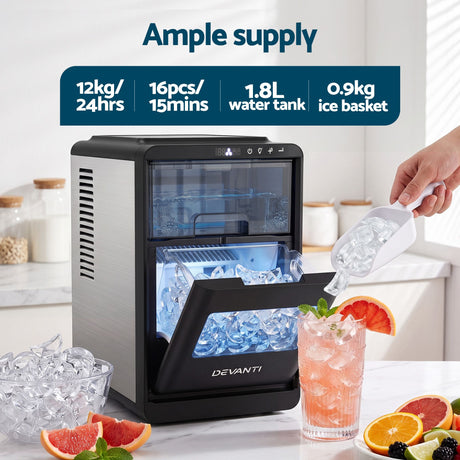 Devanti Ice Maker Crescent Ice 16pcs Countertop Machine 12KG/24H for Home, image 5