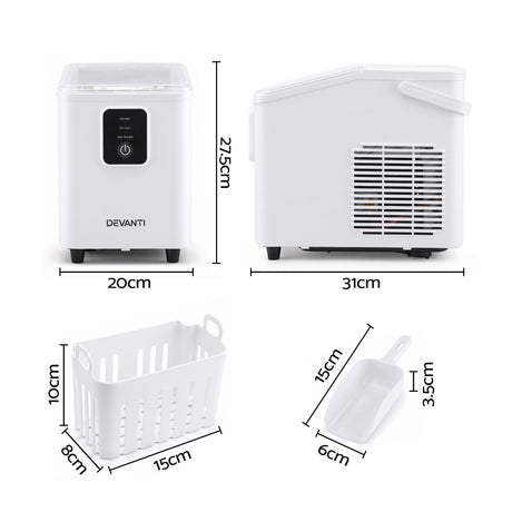 Devanti Ice Maker 11-12kg Portable Bullet Cube Machine White, image 3