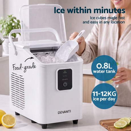 Devanti Ice Maker 11-12kg Portable Bullet Cube Machine White, image 5
