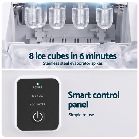 Devanti Ice Maker 11-12kg Portable Bullet Cube Machine White, image 8