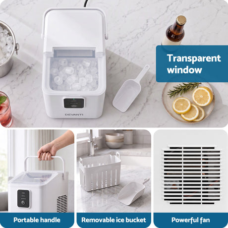 Devanti Ice Maker 11-12kg Portable Bullet Cube Machine White, image 11