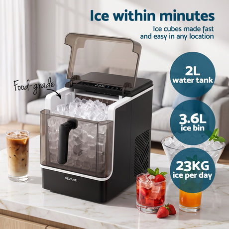 Devanti Ice Maker 23kg Portable Basket Square Cube Machine Black, image 5