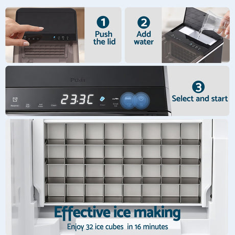 Devanti Ice Maker 23kg Portable Basket Square Cube Machine Black, image 8