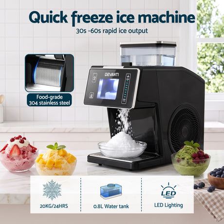 Devanti black 20kg per 24hr snowflake ice maker for bingsu and shaved ice, safety blade guard