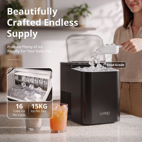 LUVIMO 15kg Ice Maker Machine Double Open Cover Deep Clean - Black, image 5