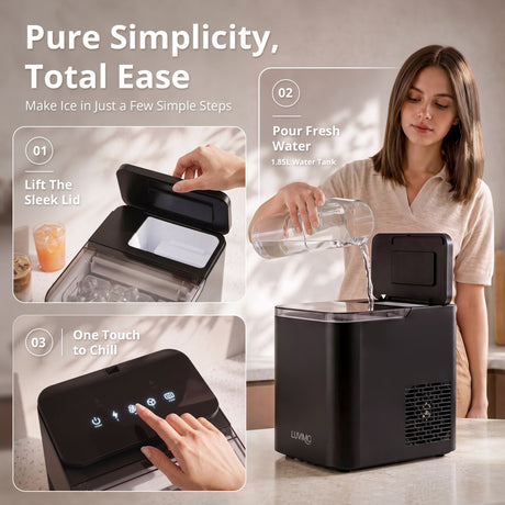 LUVIMO 15kg Ice Maker Machine Double Open Cover Deep Clean - Black, image 8