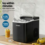 Devanti Ice Maker Machine Portable 12kg Countertop w/Self Cleaning 1.2L Black - Top-Down View