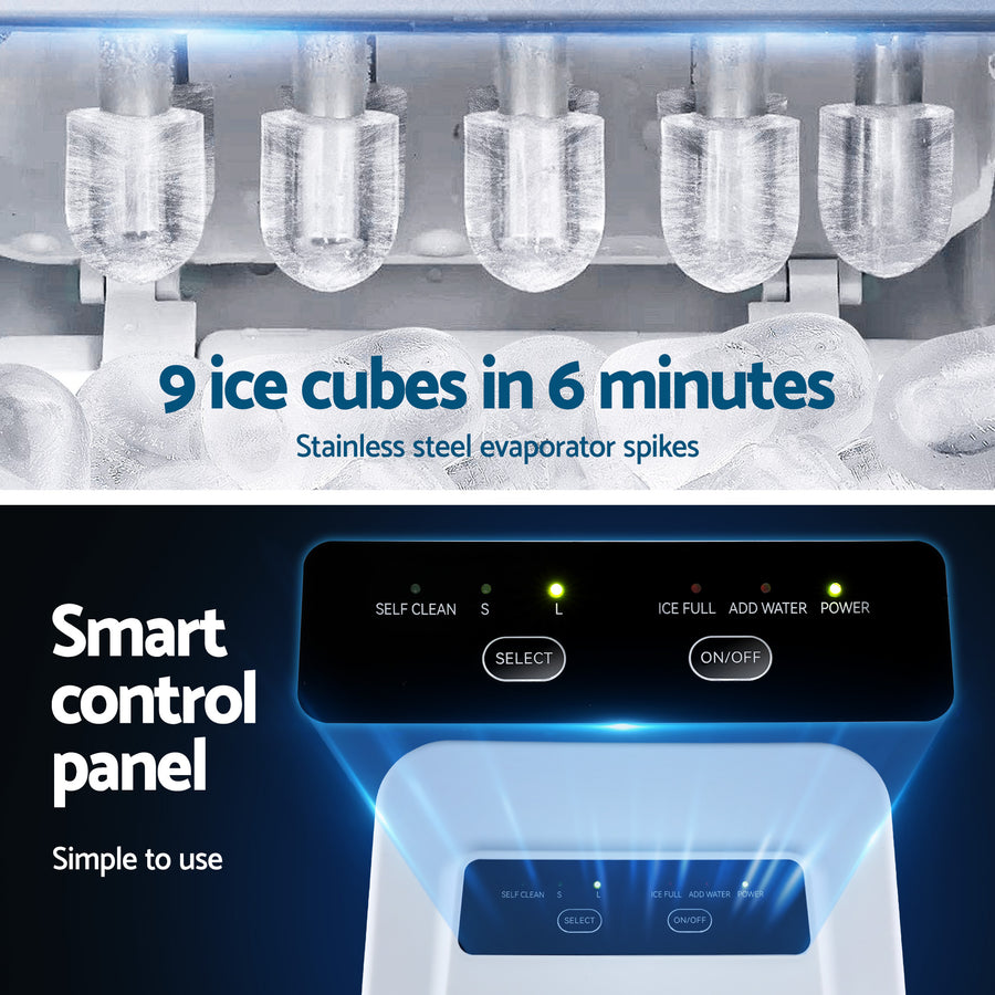 Devanti Ice Maker Machine Portable 12kg Countertop w/Self Cleaning 1.2L White
