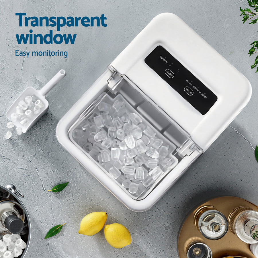 Devanti Ice Maker Machine Portable 12kg Countertop w/Self Cleaning 1.2L White