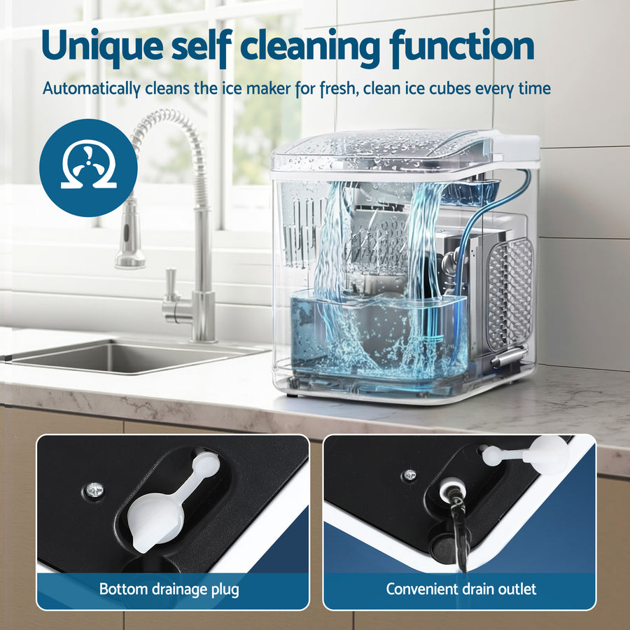 Devanti Ice Maker Machine Portable 12kg Countertop w/Self Cleaning 1.2L White